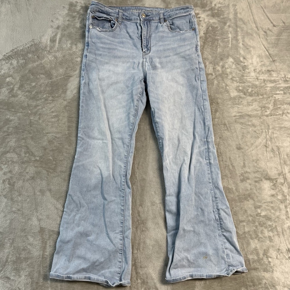 American Eagle Super High Rise Flare Jeans Womens 14 Light Wash Stretch Denim